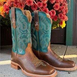 Men's Western Boots in Brown and Teal